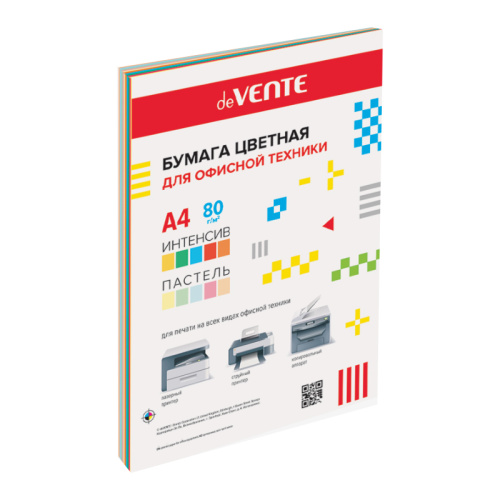 Бумага цветная deVENTE А4/20л/80г интенс. 5 цв., паст. 5цв 2072423 "Дава"
