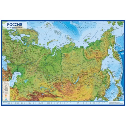 Карта России физическая Globen М 1:7,5млн. 1160*800мм, КН053, интерактивная "Дава"