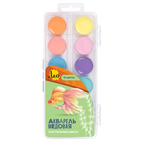 Краски акварель медовая 12 цв. Лео Ярко LBPW-0112, без кисти (пастельные цвета) "Дава"
