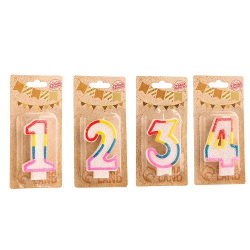 Свеча для торта Цифра 0-9 Блестящий ободок, 7 см  "Дава"