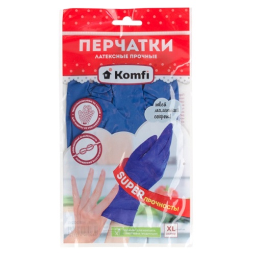 Перчатки латексные прочные Komfi, HB004G, XL "Дава"