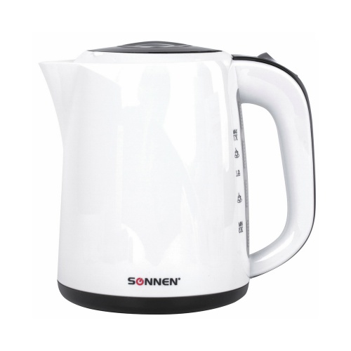 Чайник SONNEN KT-002B 454994 1,7 л, 2200 Вт, закрытый нагревательный элемент, белый/черный "Дава"