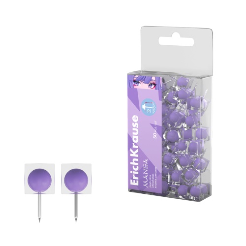 Кнопки канцелярские 50шт.уп. 10мм ErichKrause 62057 Аниме лиловый "Дава"