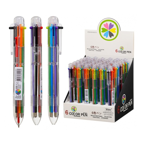 Ручка шариковая 6-ти цветная Basir 8688, автомат, 0,7мм "Дава"