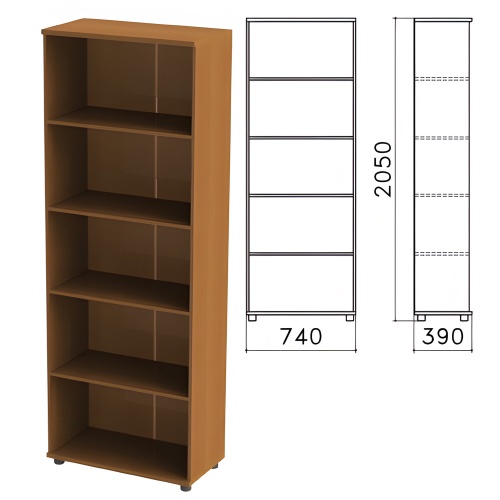 Шкаф (стеллаж) Монолит (ш740*г390*в2050 мм), 4 полки, цвет орех гварнери, КМ44.3, 640172 "Дава"