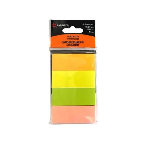 Закладки самоклеящиеся 50*20м 4цв*50л Lamark SN1121 неон, бумажные "Дава"