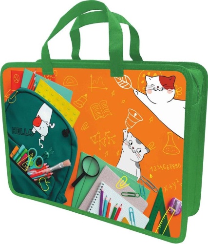 Папка для тетрадей на молнии А4 Lamark DC0035-30 Кот-звонок, с ручками "Дава"