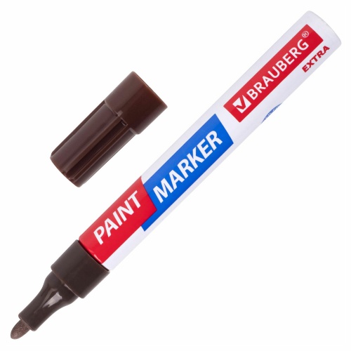 Маркер-краска лаковый (paint marker) 4 мм, КОРИЧНЕВЫЙ, НИТРО-ОСНОВА, BRAUBERG Extra "Дава"
