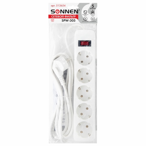 Сетевой фильтр Sonnen SPW-305 513654 5 розеток 3м "Дава"