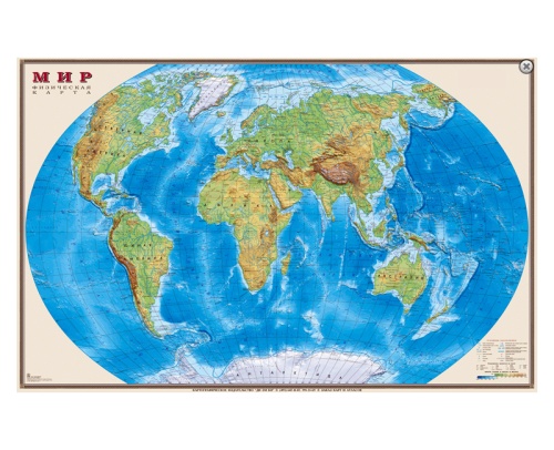 Карта Мира физическая М 1:25млн. 122*79 см Ка132 "Дава"