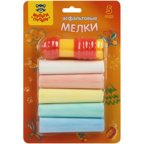 Мелки цветные для асфальта  5шт 5цв Мульти-Пульти АМ_50481, круглые, с держателем "Дава"