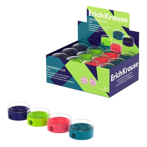 Точилка пластиковая ErichKrause 60015 Universe, Plus, Reef с контейнером "Дава"