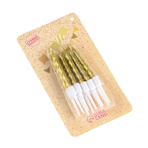 Свечи для торта 10шт Спираль 2919671 золотой металлик "Дава"