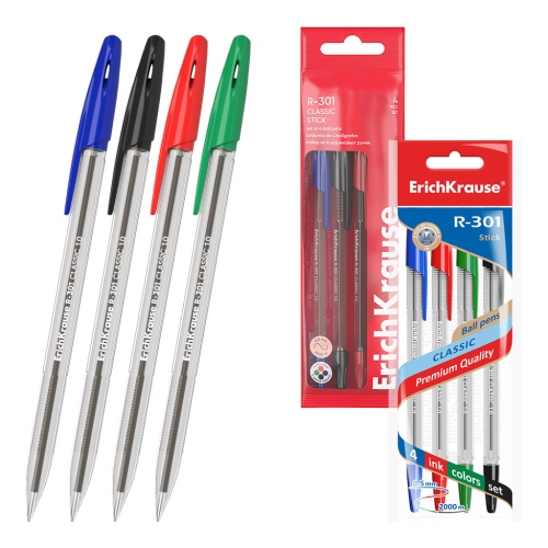 Набор шариковых ручек  4цв. ErichKrause 44593 R-301 Stick Classic  1,0 "Дава"