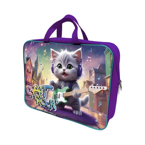 Папка-портфель А4 1 отделение Lamark Кошачий Рок DC0025-17, с ручками, карман внутри, усил.дно "Дава"