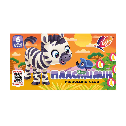 Пластилин  6цв/90г Луч Zoo 30С 1810-08 (длинный брусок 15гр.), со стеком "Дава"