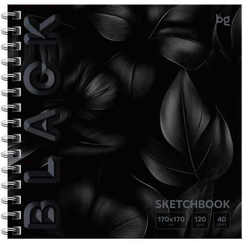 Скетчбук 170*170мм 40л на спирали, Black. Leaves, Скв40гр_64602 120г/кв.м  "Дава"