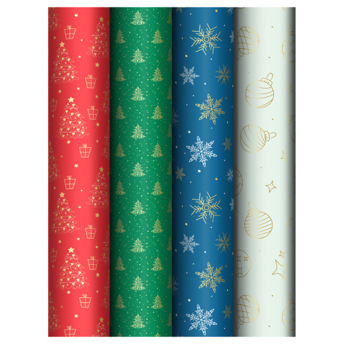 Бумага упаковочная 100*70см MESHU MS_66835 Winter pattern, ассорти, 4 дизайна "Дава"