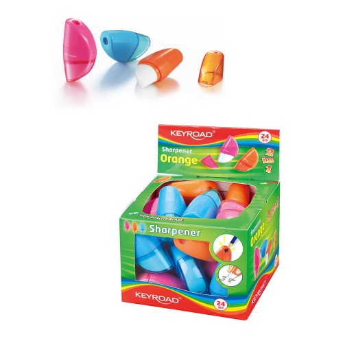 Точилка-ластик пластиковая KEYROAD Orange KR971137 1 отверстие, с контейнером "Дава"