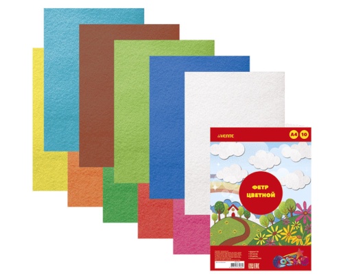 Набор фетра цветного А4 10л 10цв deVENTE 8040757, яркие цвета, толщина 2мм "Дава"