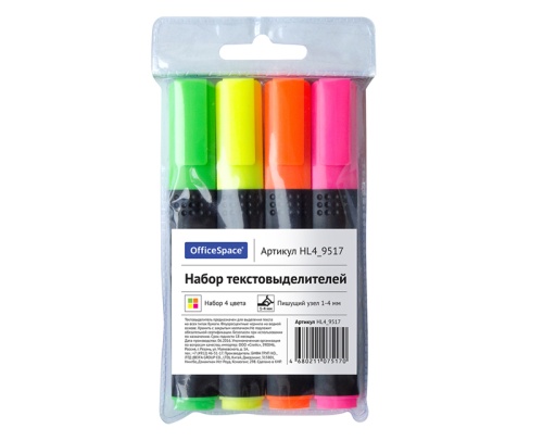 Текстмаркер 4шт.уп. OfficeSpace HL4_9517 "Дава"