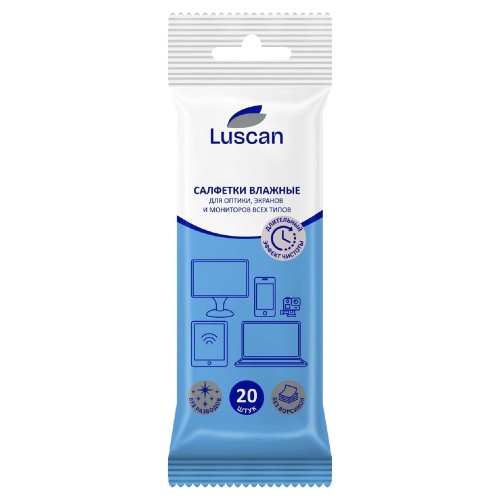 Салфетки д/чистки мониторов Luscan 1063714 20шт., биоразлагаемые "Дава"