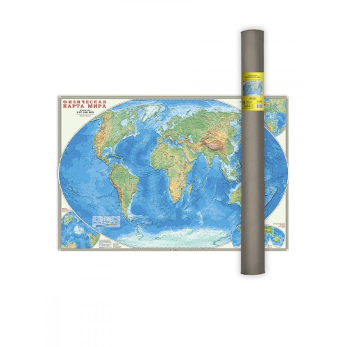 Карта Мира физическая М 1:27,5 млн., ГеоДом 101*69 см ламинированная "Дава"