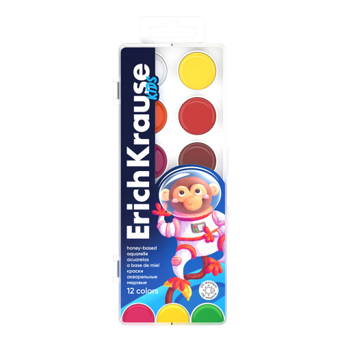 Краски акварель медовая 12 цв. ErichKrause Kids 61360 Звери в космосе / Space Animals "Дава"
