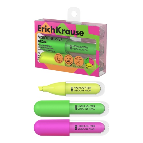 Текстмаркер 3шт.уп. ErichKrause V-23 63553 Неон "Дава"