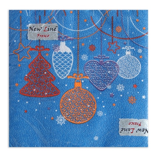 Салфетки бумажные 33*33*20шт Fresco Новогодние игрушки 2-х слойная "Дава"