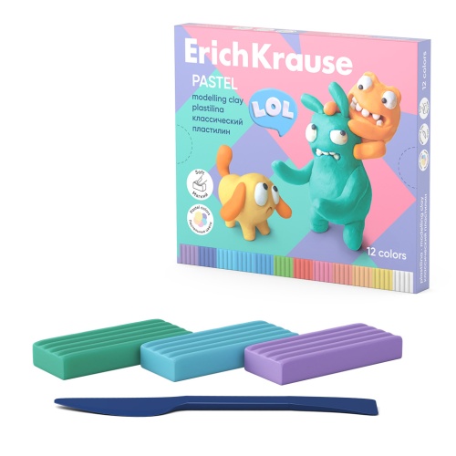 Пластилин 12цв/216г ErichKrause 61352 Веселые друзья, со стеком, Пастель "Дава"