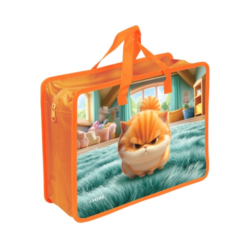 Папка с ручками на молнии пластик А4 deVENTE 8057621 Angry Cat / Злой кот расширение 10см "Дава"