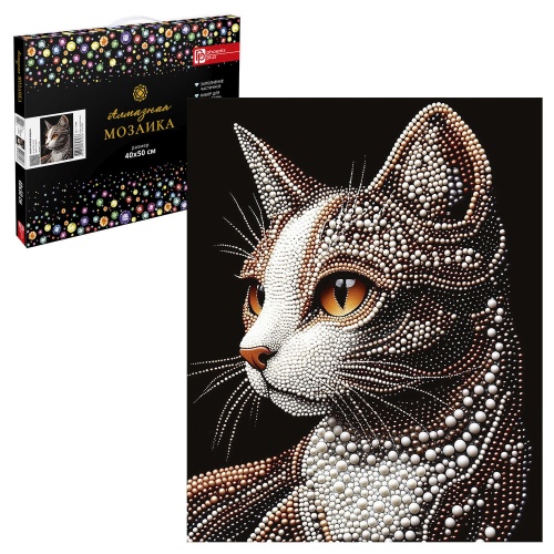 Набор для творчества Феникс+ 71448 Алмазная мозаика 40*50см Жемчужная кошка "Дава"