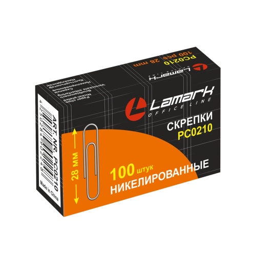 Скрепки 28мм*100шт.уп. Lamark PC0210 никелированные "Дава"