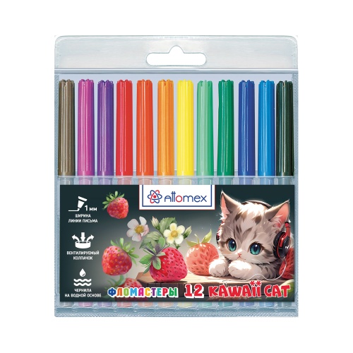 Фломастеры 12цв Attomex 5081536 Kawaii Cat "Дава"