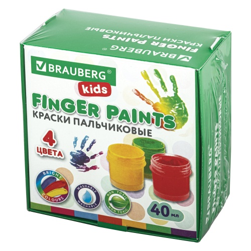 Краски пальчиковые 4цв 40мл Brauberg Kids 192278 "Дава"