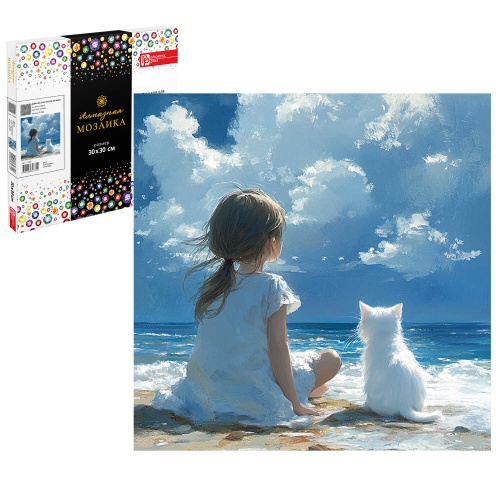 Набор для творчества Феникс+ 71393 Алмазная мозаика 30*30см Девочка с котенком "Дава"