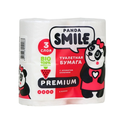 Бумага туалетная 3-х слойная 4шт Панда Клубника "Дава"