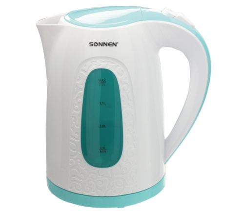 Чайник Sonnen KT-2016 453417 1,7л, 2200 Вт, закрытый нагревательный элемент, белый/голубой "Дава"