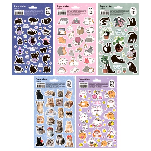 Наклейки бумажные MS_66999 Meshu 12*21см Забавные кошки / Funny cats "Дава"