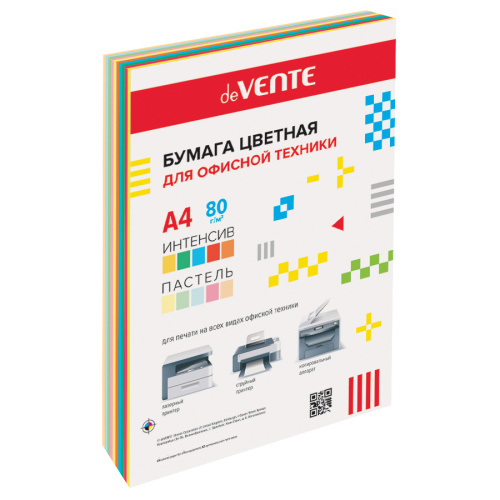 Бумага цветная deVENTE А4/100л/80г 2072201 ассорти 5 интенсив + 5 пастель "Дава"