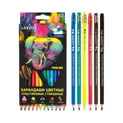 Цветные карандаши 12 цв. deVENTE 5022550 Triolino Erase, трехгранные с ластиком "Дава"