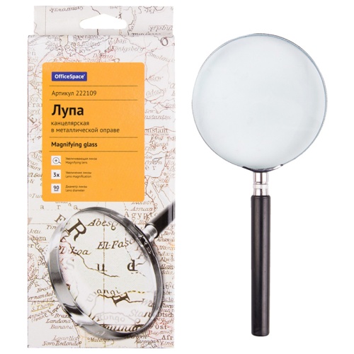 Лупа OfficeSpace d=90мм 3-х кратное увеличение MGF90M_6721/222109 "Дава"