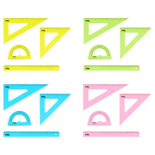 Линейки в наборе Стамм (лин. 30см, 2треуг., тр-тир) НЧ-30523, прозрачный, неоновые цвета, ассорти "Дава"