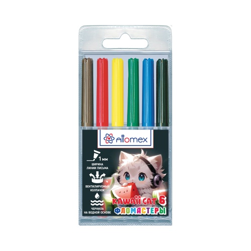 Фломастеры  6цв Attomex 5080536 Kawaii Cat "Дава"