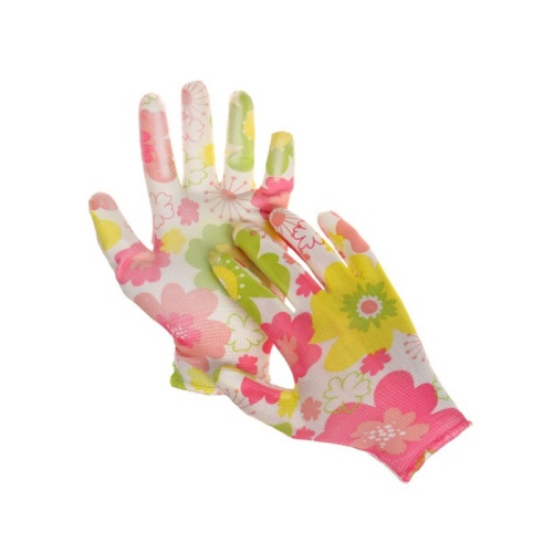 Перчатки полиэфирные Садовые цветные, 1 пара, 15 класс, 33-35 г, размер 8, нитрильный латекс "Дава"